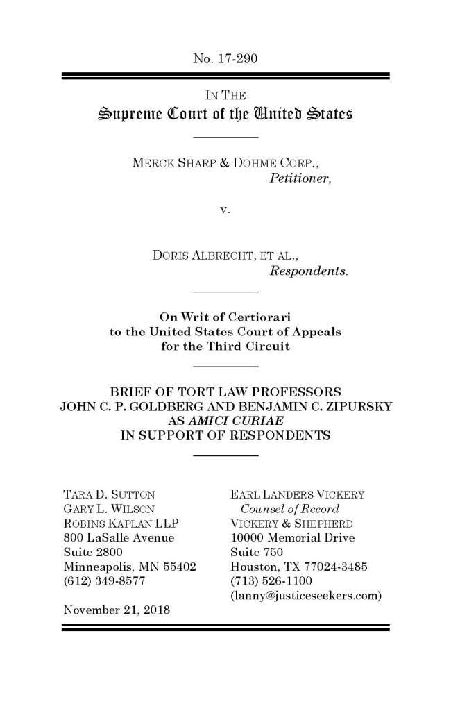 V&S Attorney Writes Supreme Court Amicus Brief 1 Merck Sharp Dohme Corp v. Albrechet et al cover e1544807469594